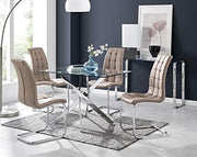 Glass Dining Table Set with 4 Cappuccino Grey Chairs Modern Chrome 120x70cm