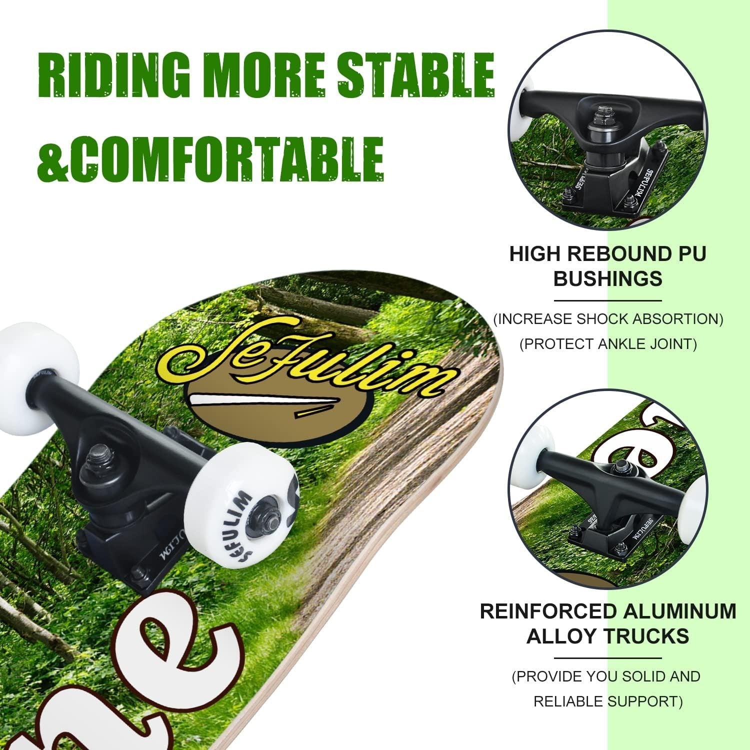 31" Complete Skateboard Maple Double Kick Trick Board Teens Adults Beginner