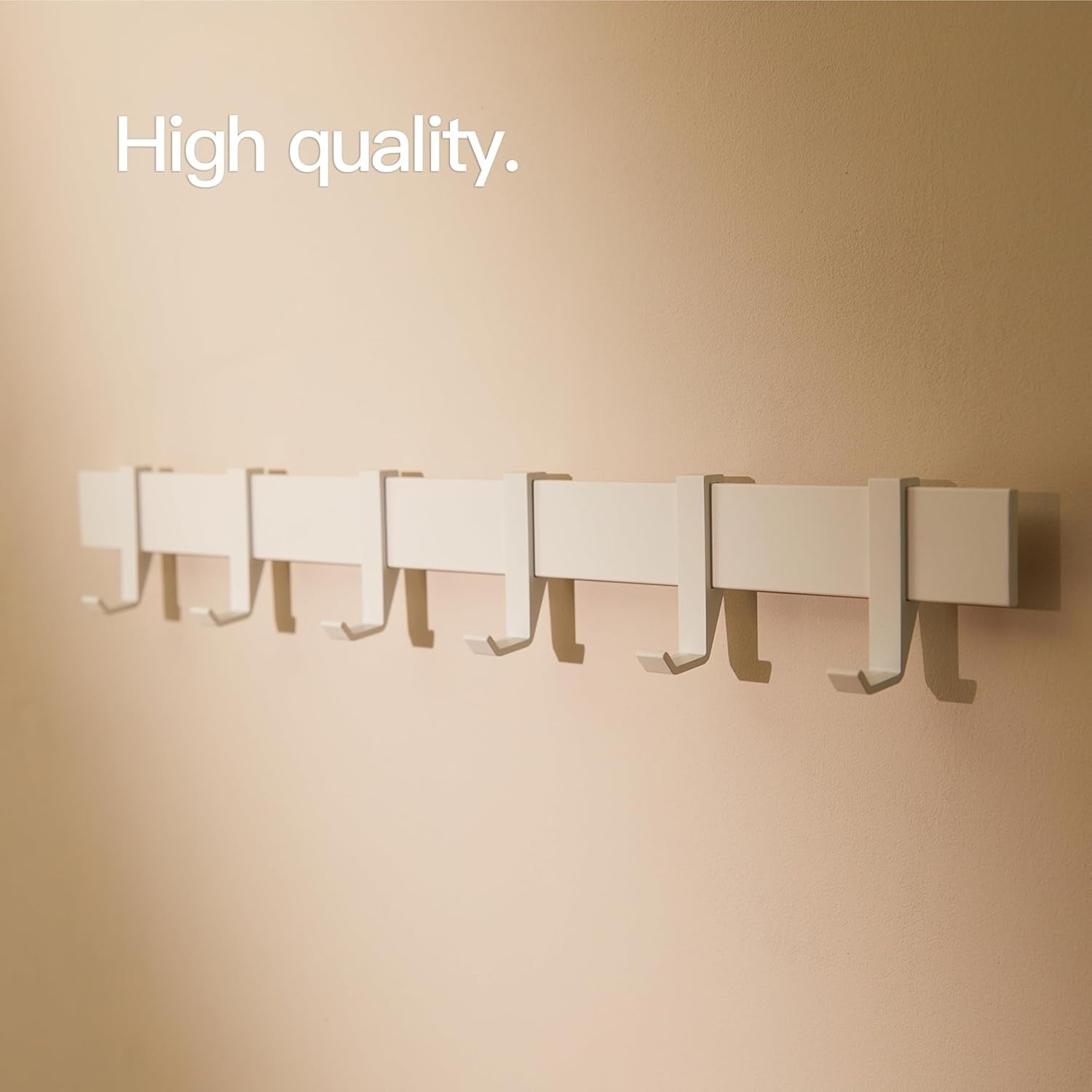 Modern Wall Coat Rack 58cm | White Metal Hanging Rail with 6 Sliding Hooks