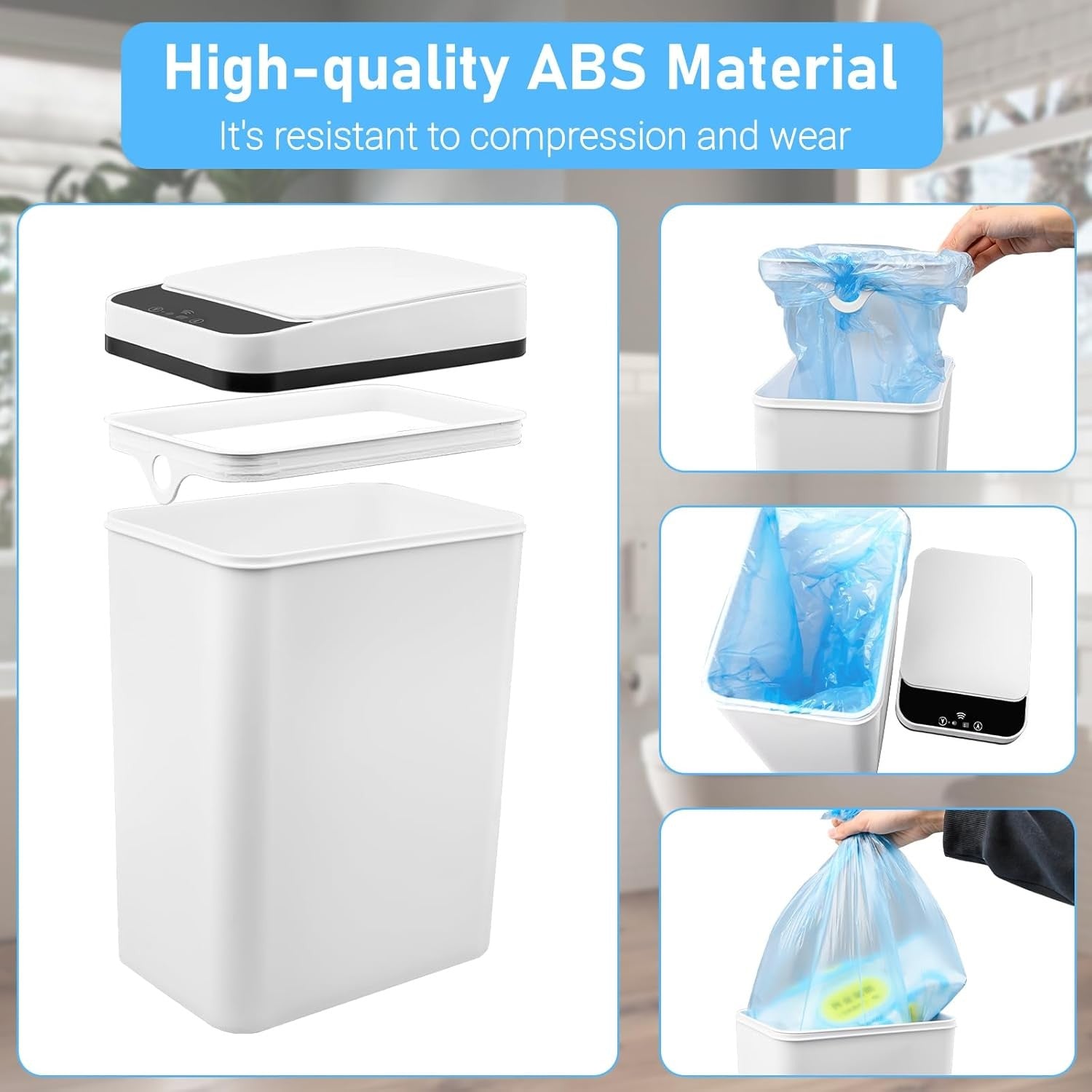 2-Pack Touchless Bathroom Trash Can | 3.1Gallon Sensor Bin White