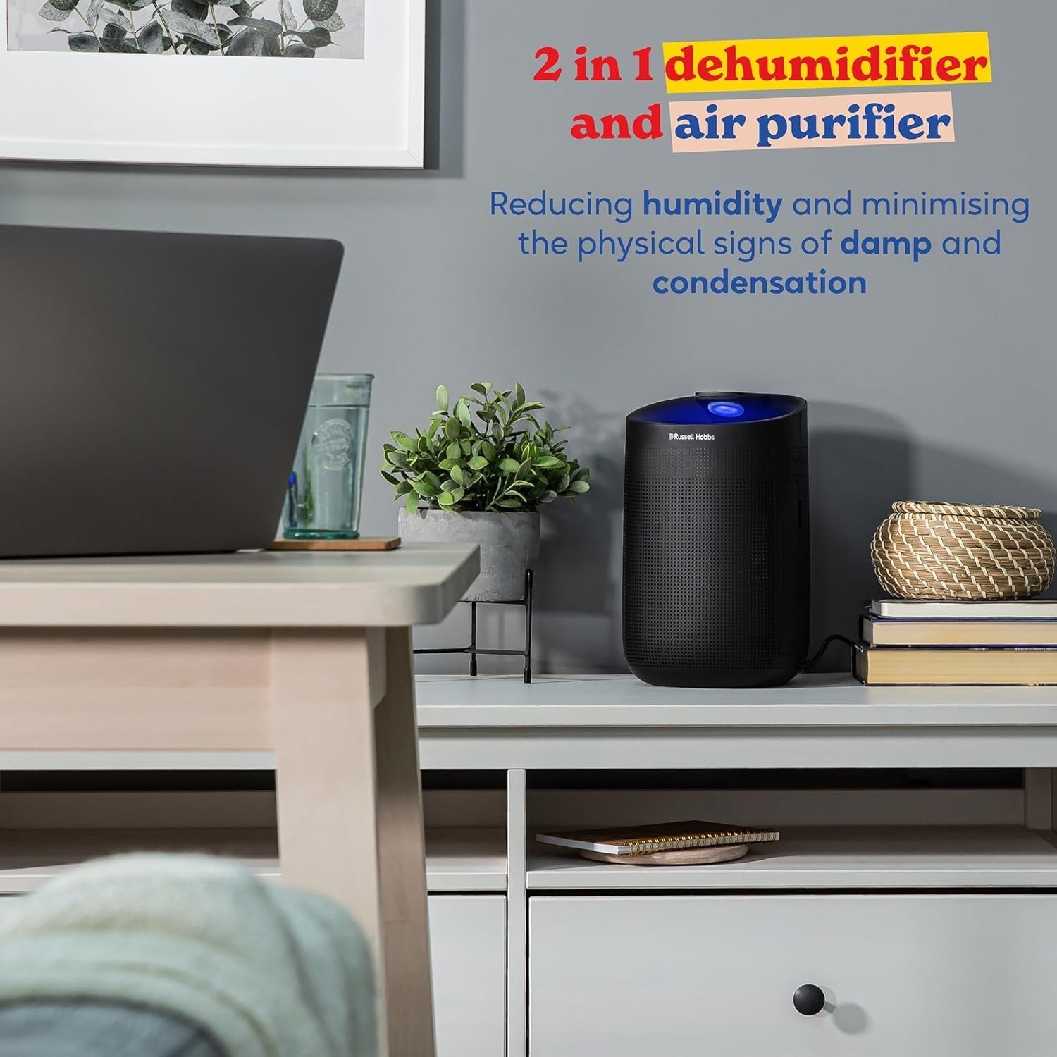 2-in-1 Dehumidifier Air Purifier 750ml Day Ozone Free 20m²