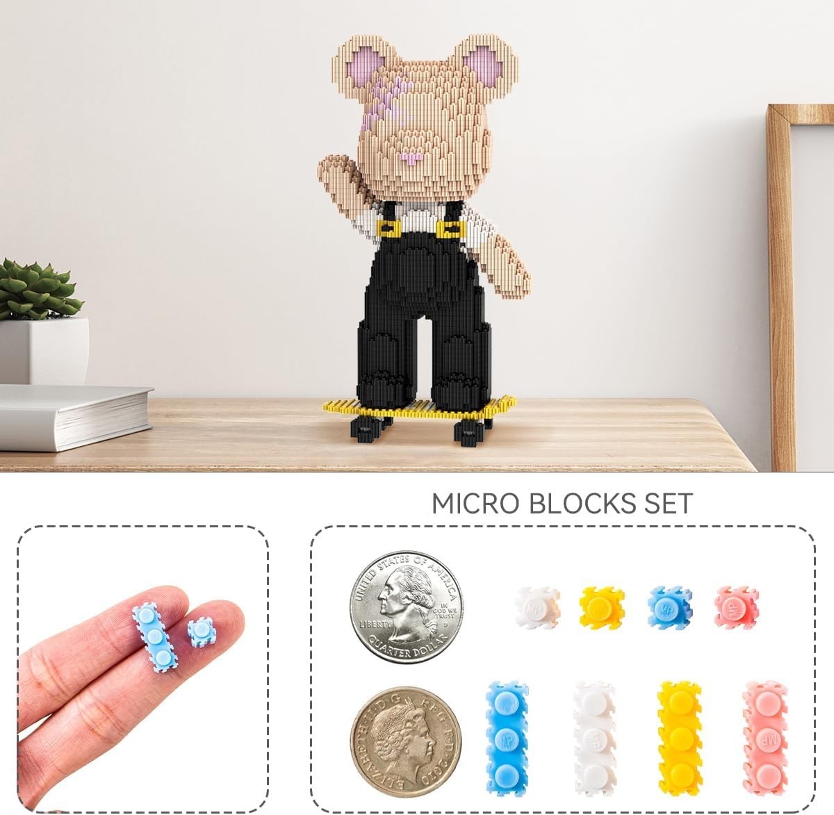 Micro Building Blocks Bear Skateboard Model - 2715 PCS Creative Home Decor