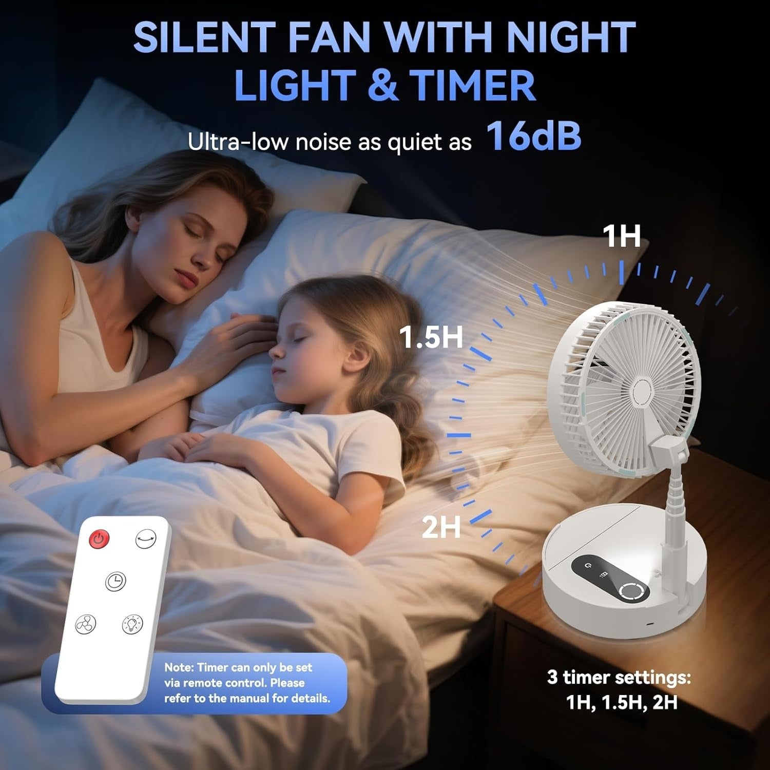 9.5" Portable Standing Fan – Rechargeable Folding Desk & Floor Fan White 4 Speed