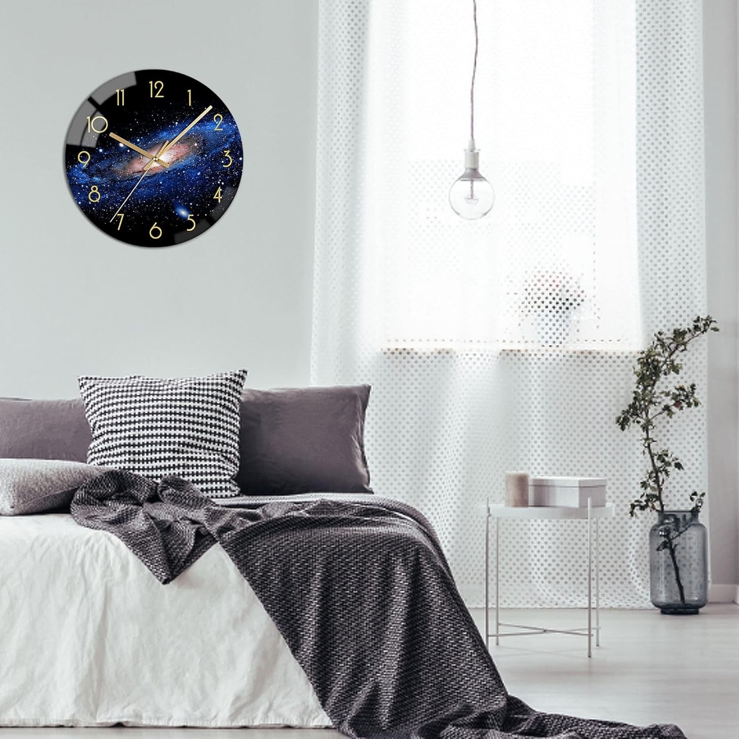 12" Night Sky Glass Wall Clock Silent Non-Ticking Modern Galaxy Decor