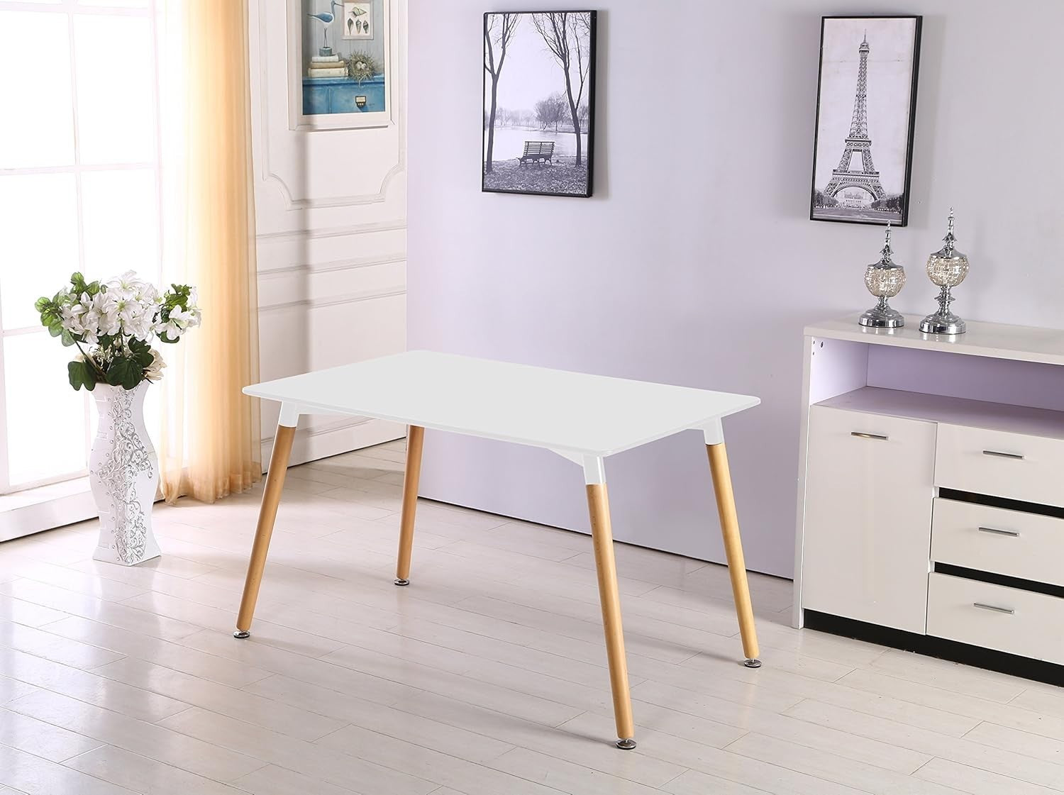 White Dining Table Set for 4 w/ Black PU Chairs – Small Space Ready