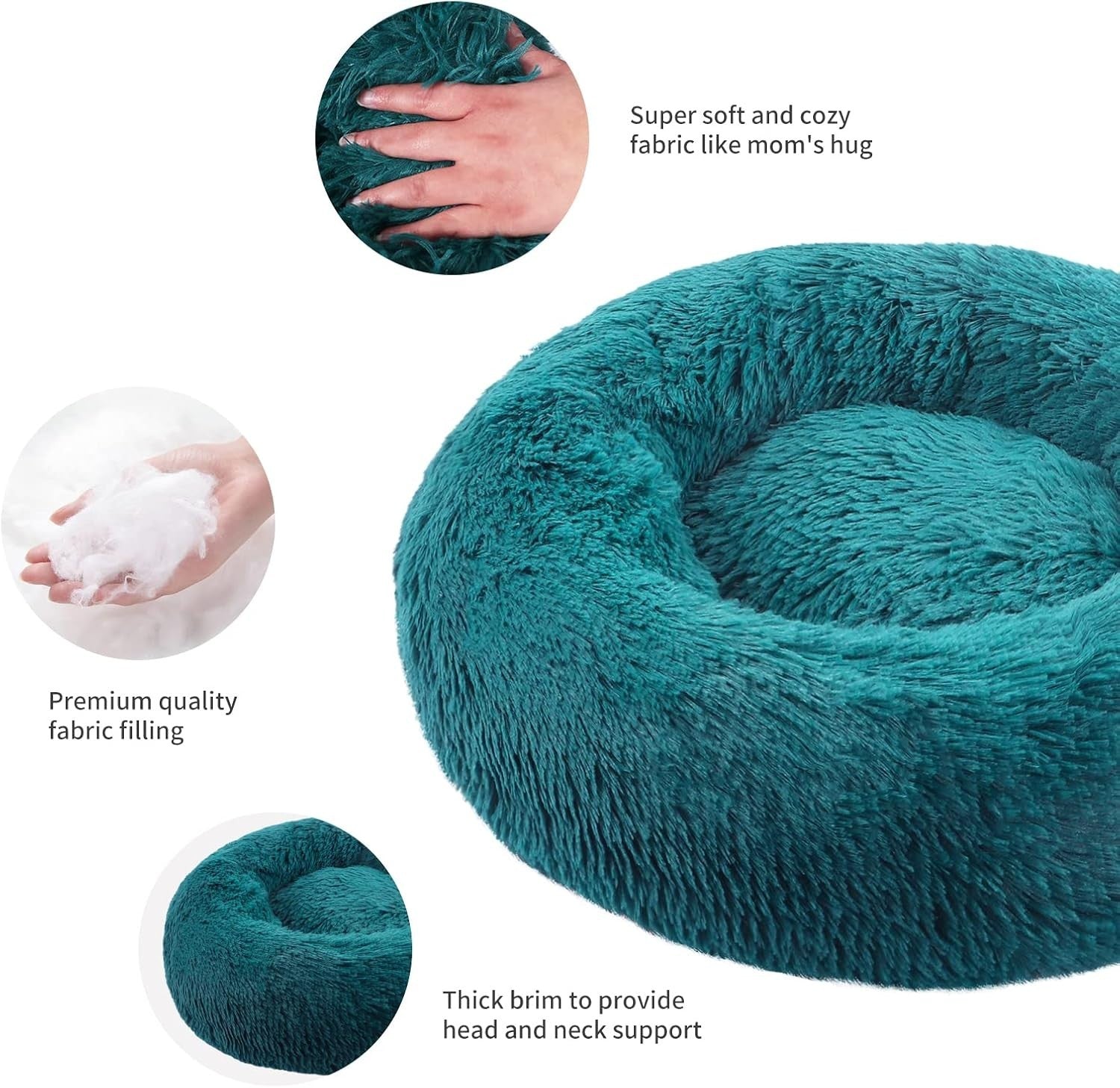 80cm Calming Donut Dog Bed Plush Washable Non Slip
