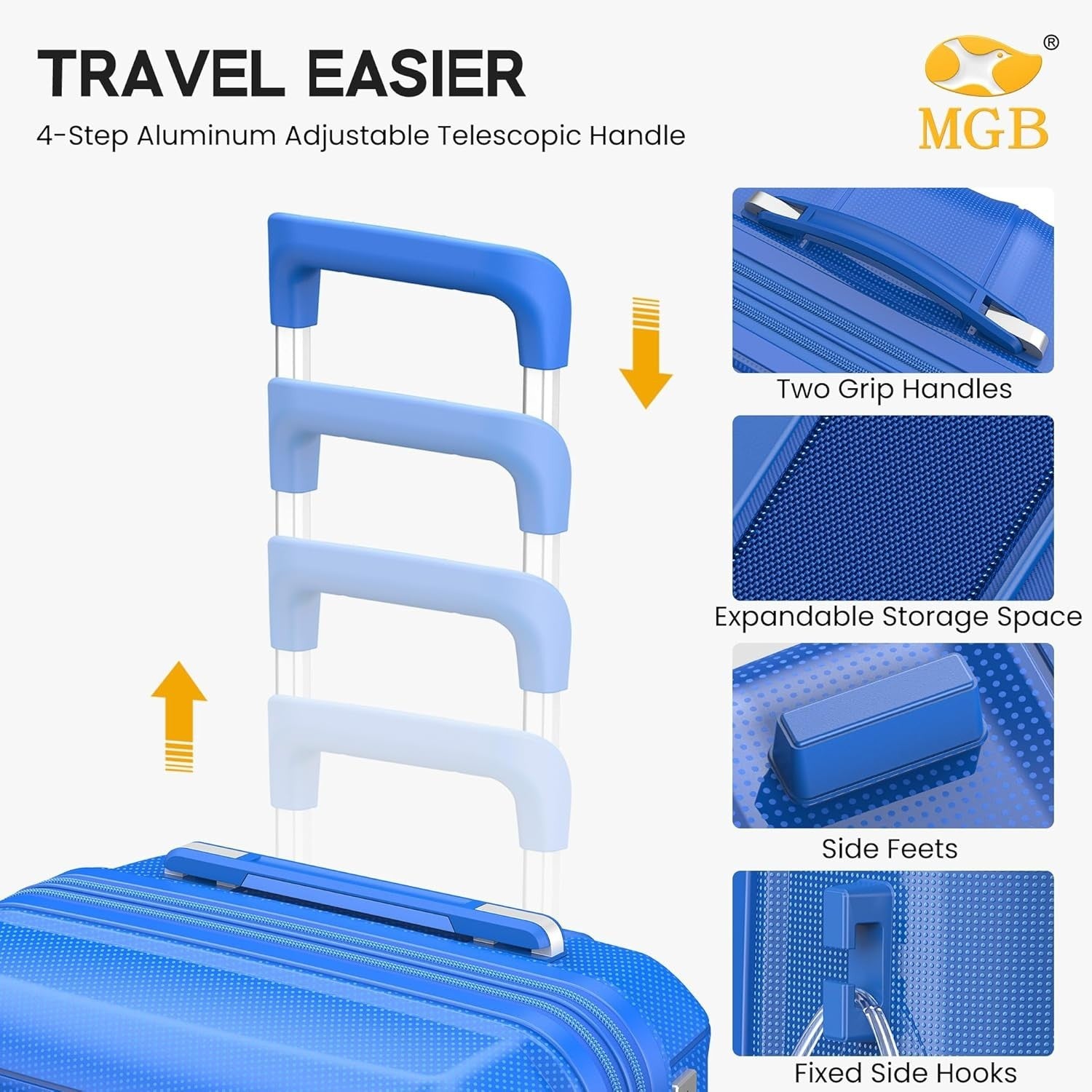 20 Inch Hard Shell Cabin Suitcase PP Lightweight 4 Spinner Wheels TSA