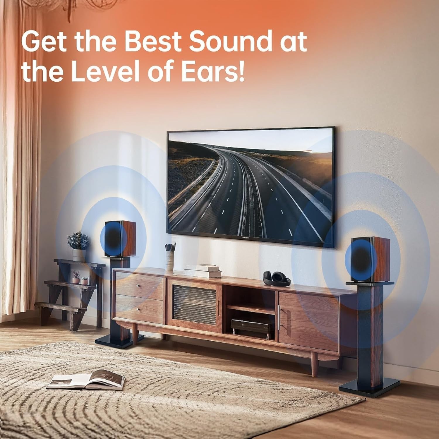 70cm Wood Speaker Stands HiFi Floor MDF Sand Fill Heavy Duty Pair