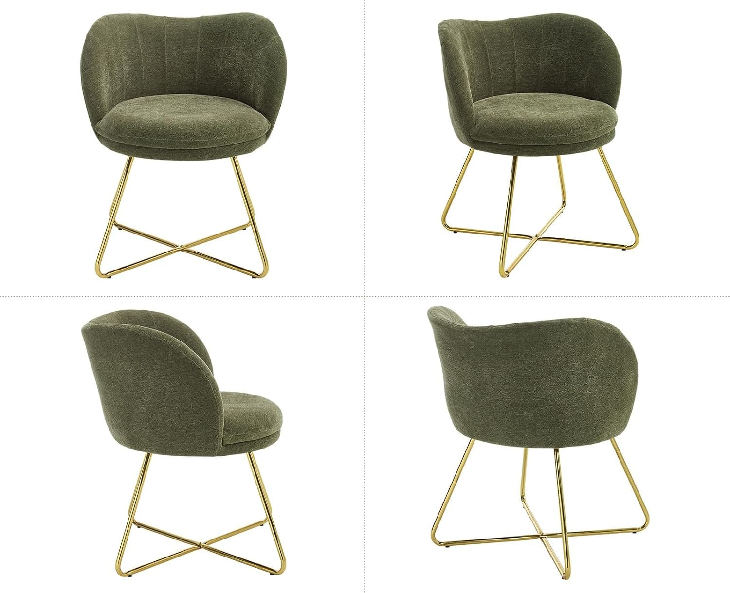 Green Chenille Accent Chair Gold Metal Legs Tub Armchair