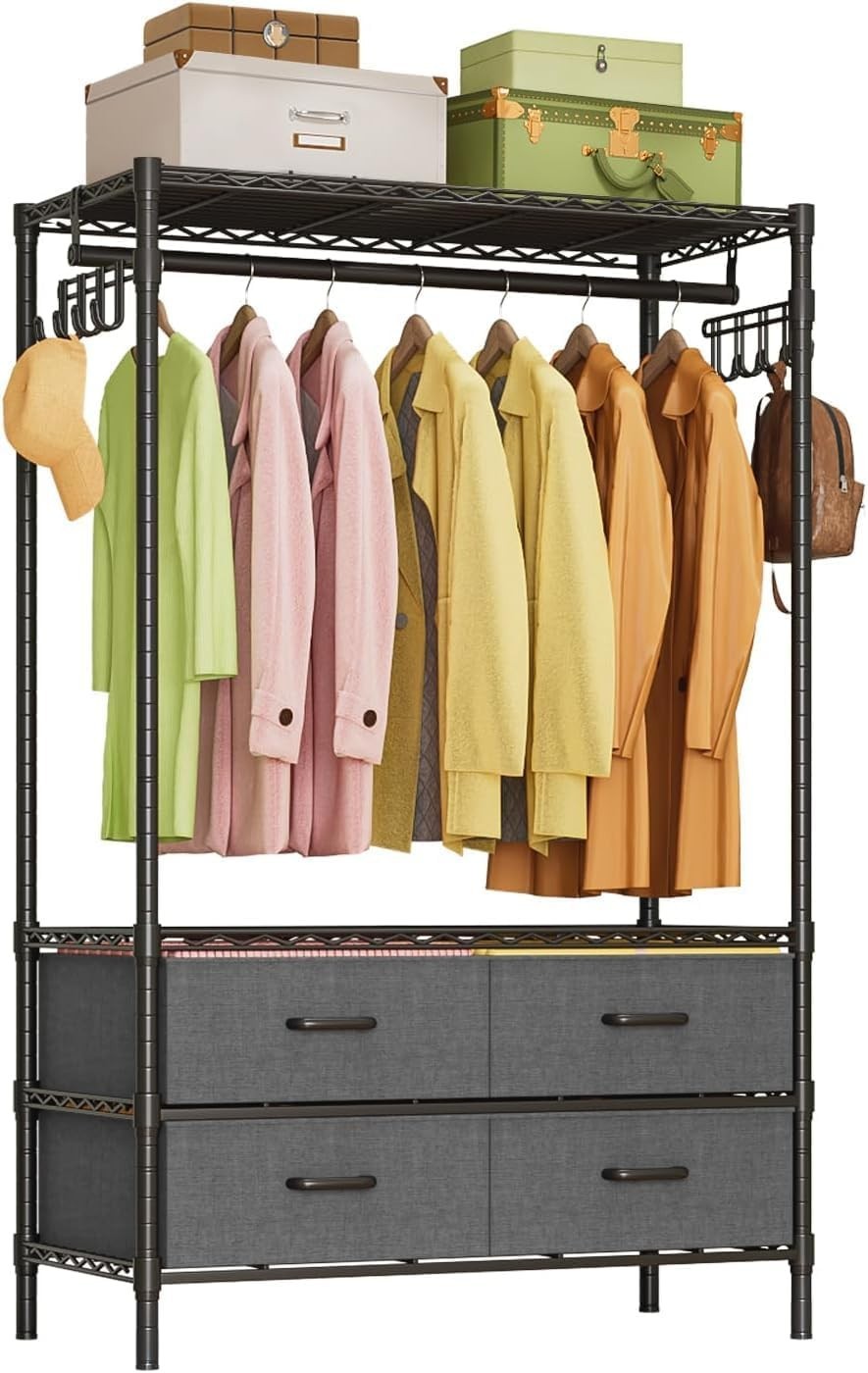 Heavy Duty Clothes Rail with 4 Drawers Metal Garment Rack