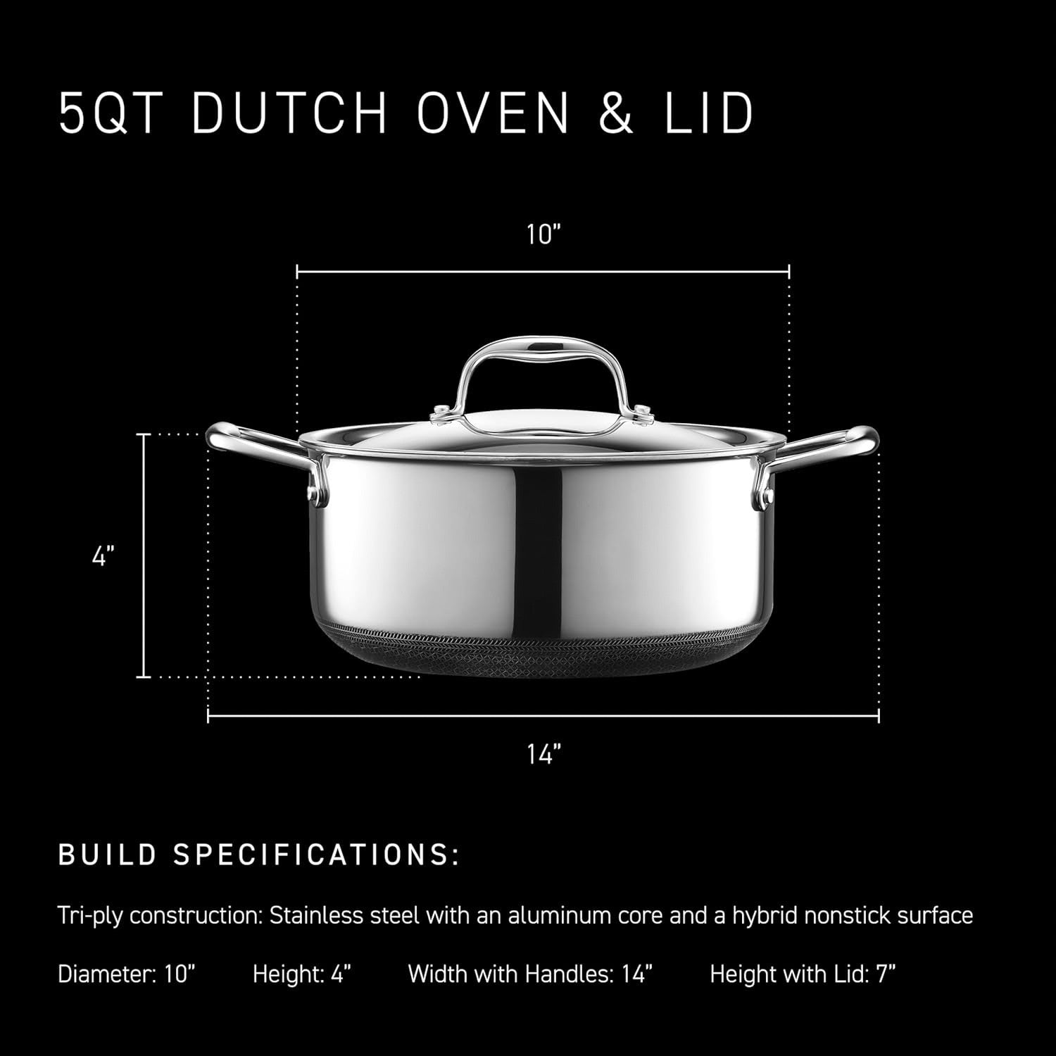 5L Non Stick Dutch Oven with Lid – Induction & Oven Safe Stainless Steel Pot