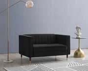 Black Velvet 2 Seater Sofa Ribbed Back Compact Couch Gold Legs UKFR