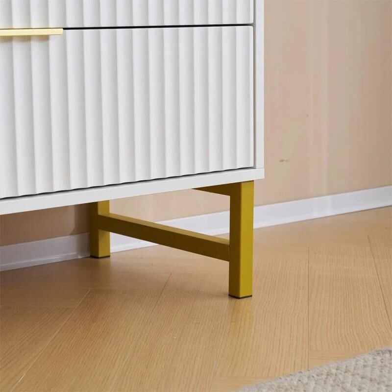 Modern White 5 Drawer Chest with Gold Legs – Bedroom Living Room Storage