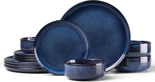 12 Piece Stoneware Dinner Set Plates Bowls Dishwasher Microwave Safe