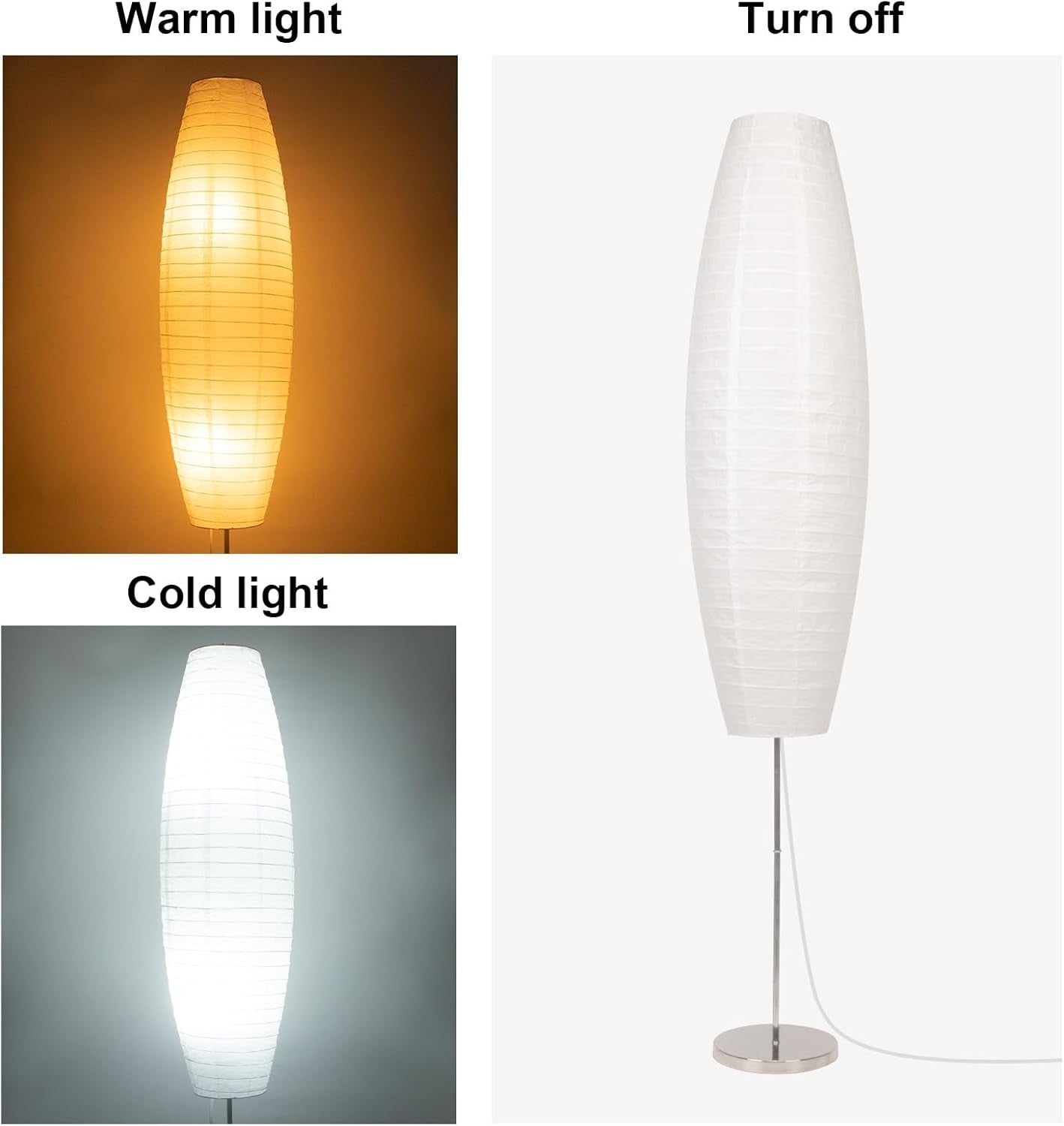 Paper Floor Lamp Rice Paper Shade Oval Standing Light Bedroom Living Room