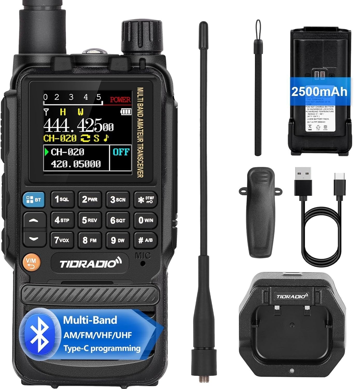Ham Radio 199CH Bluetooth Programming Air Band 2500mAh Long Range