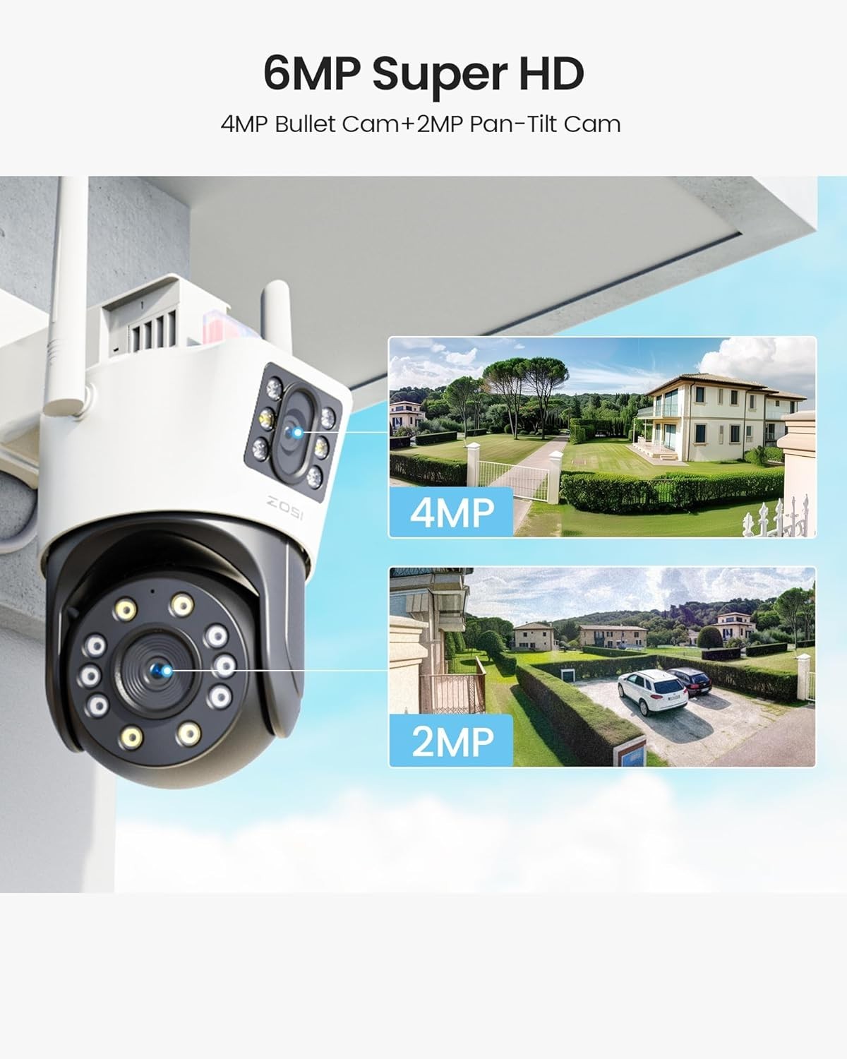 6MP Dual Lens WiFi Security Camera PTZ AI Tracking Color Night Vision