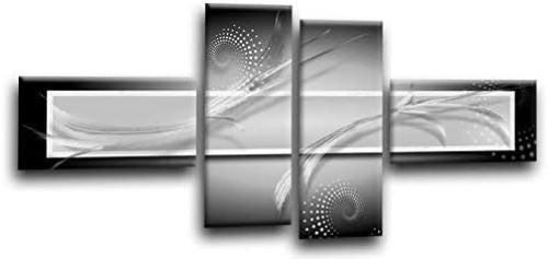 4Pcs Grey Black White Abstract Canvas Wall Art – Modern Split Panel