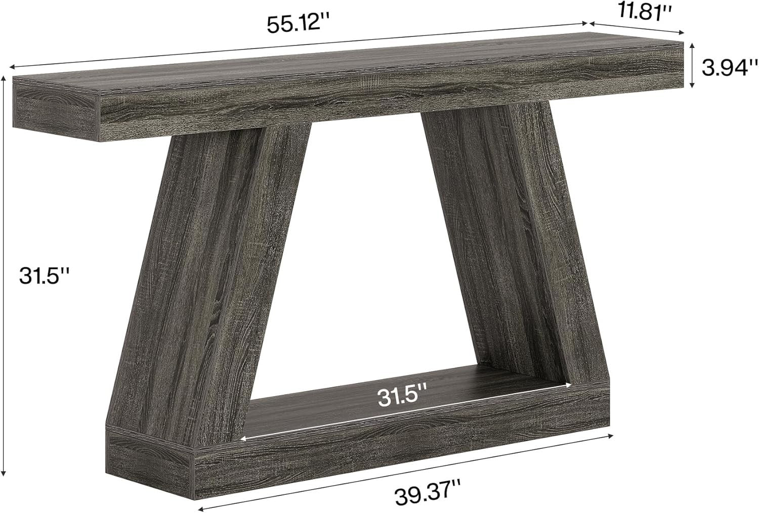 Rustic Grey Console Table 140x30x80cm Storage Space Hallway Entryway