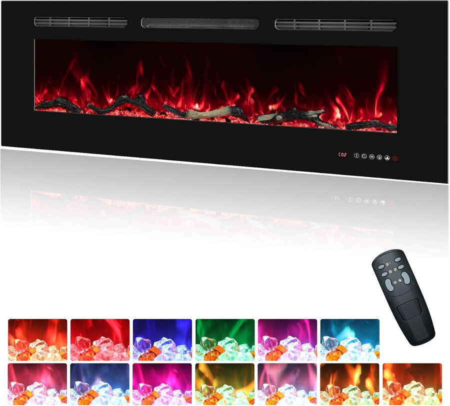 50” Wall Mounted Electric Fireplace Heater LED Flame 1500W Remote Timer