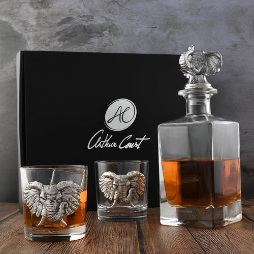 Luxury Elephant Decanter Set 750ml with 2 Whiskey Glasses | Premium Bar Gift