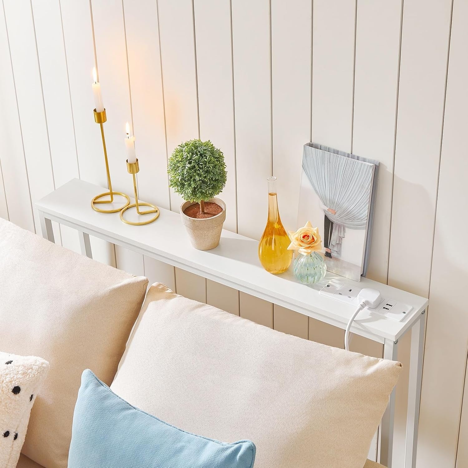 Slim Console Table with USB Ports & Power Outlets for Hallways