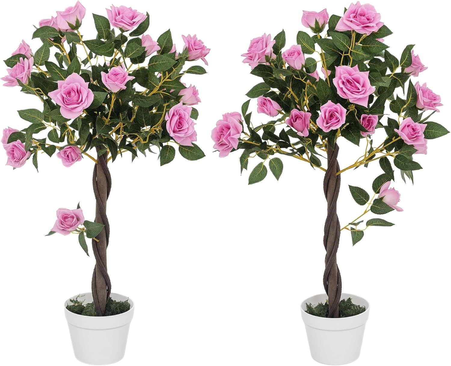 Set of 2 Artificial Rose Trees 90cm Purple Faux Flower Plants Home Garden Decor