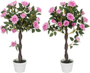Set of 2 Artificial Rose Trees 90cm Purple Faux Flower Plants Home Garden Decor