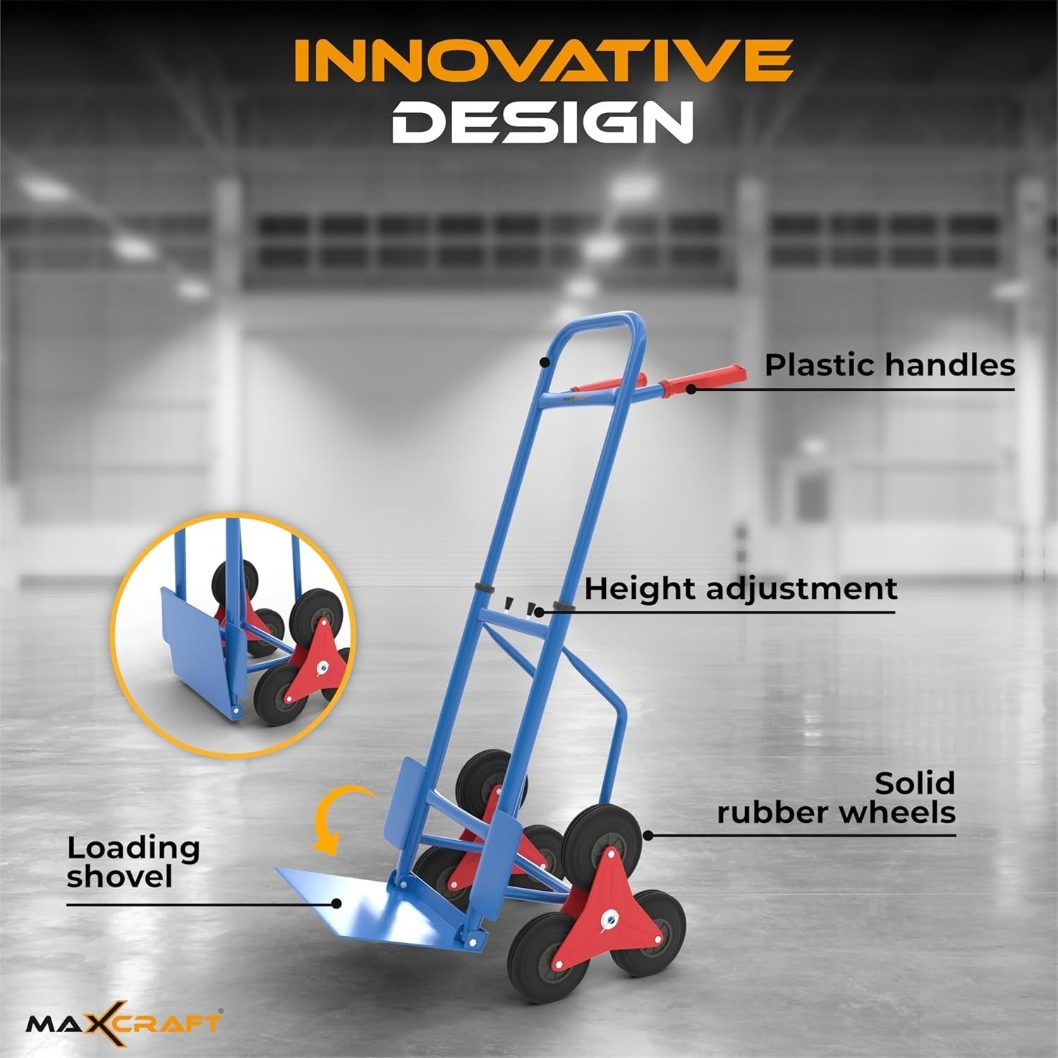 Foldable Stair Climber Sack Truck 150kg 6-Wheel Heavy Duty Hand Trolley Blue