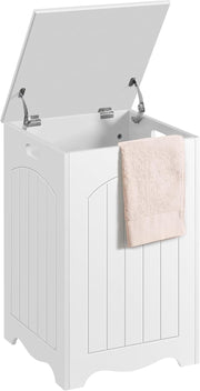 Large White Laundry Basket with Lid Wooden Bathroom Storage Hamper