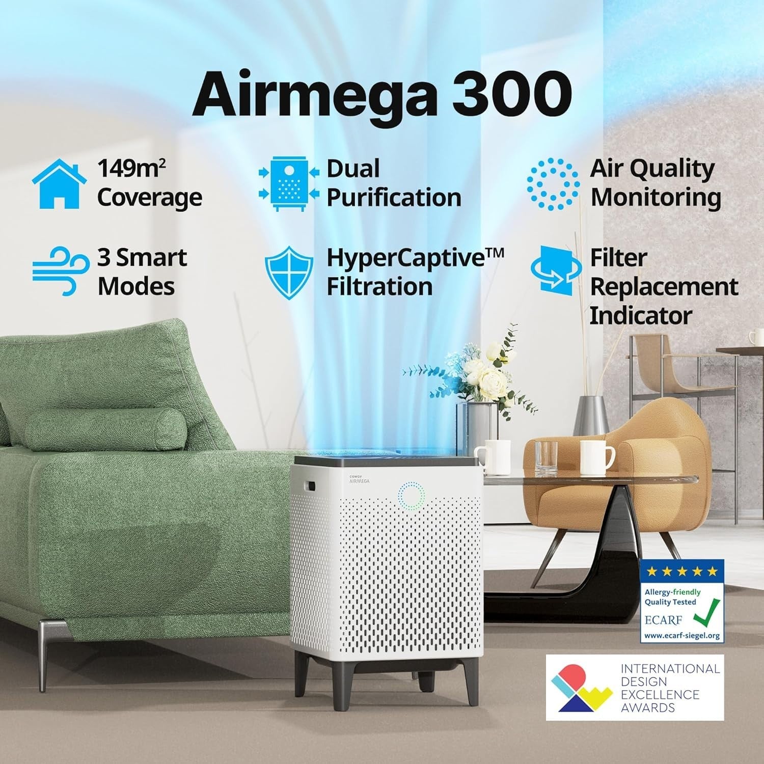 Large Room HEPA Air Purifier 575m³/h Double Suction Allergy Office