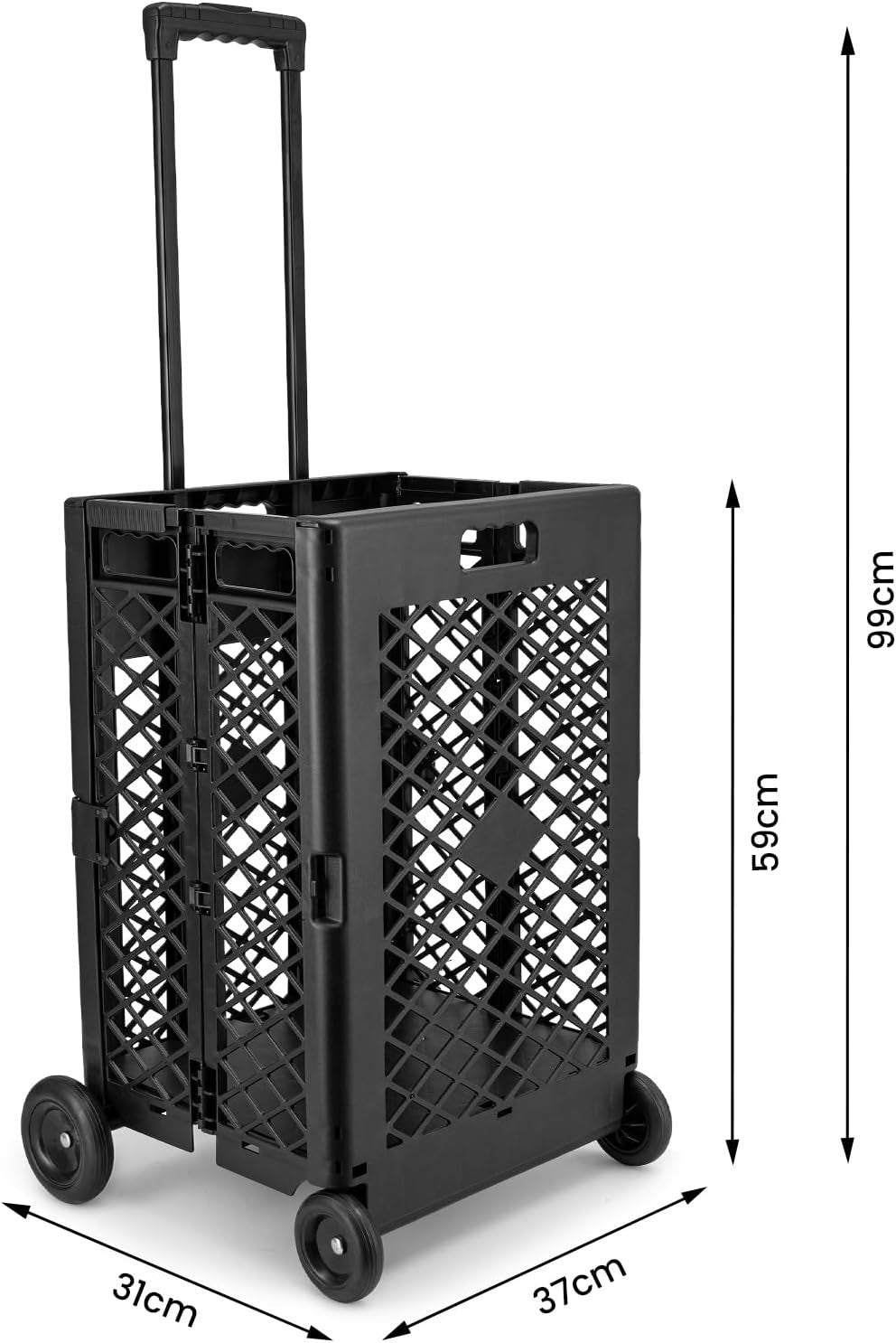 4-Wheel Foldable Shopping Trolley 65L Portable Cart Black Lightweight
