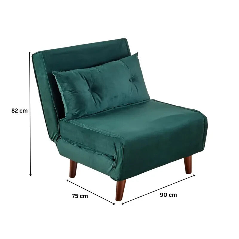 Green Velvet Single Sofa Bed Chair w/ Pillow Folding Guest Bed Seat