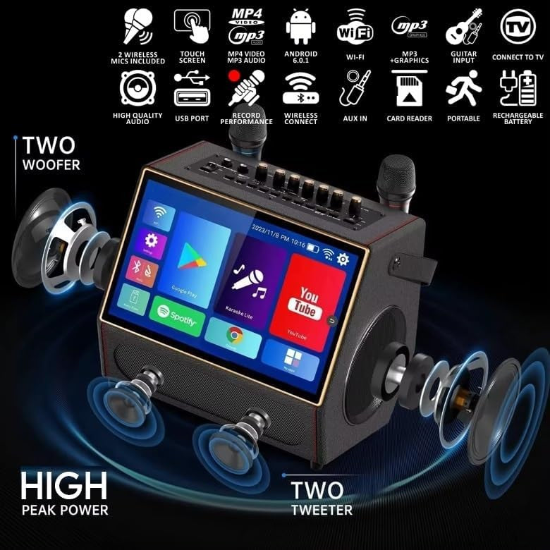 Smart Touch Screen Karaoke Machine with 2 Wireless Mics