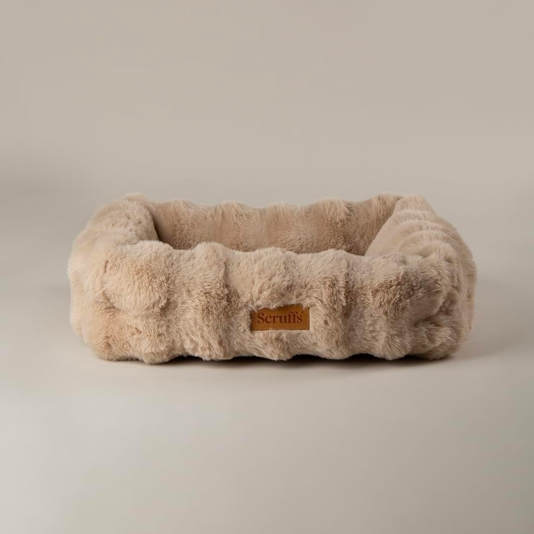 Luxury Faux Fur Dog Box Bed 60x50cm Bolstered Washable