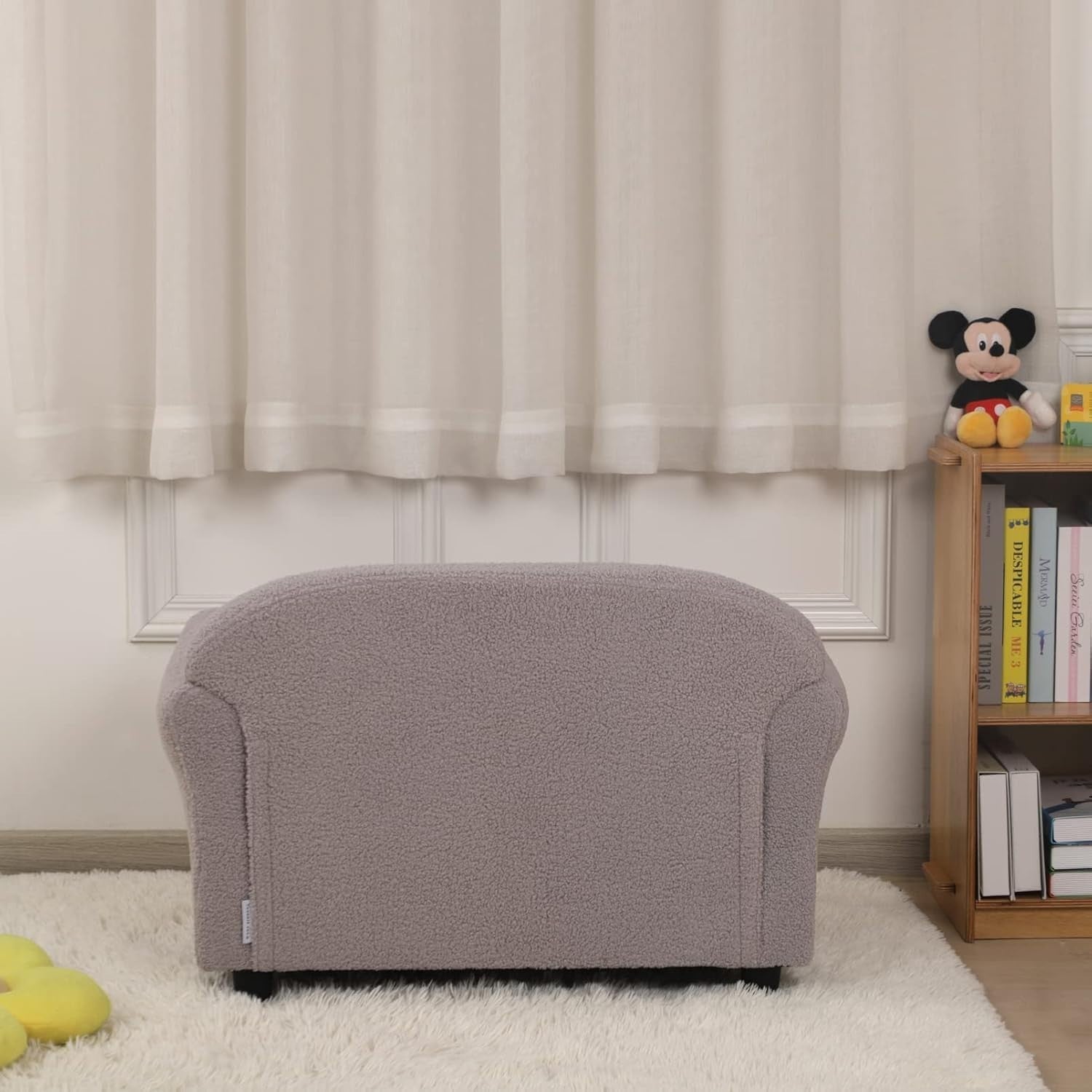 Children Grey Sofa Couch with Armrests – Double Seater Toddler Couch Chair