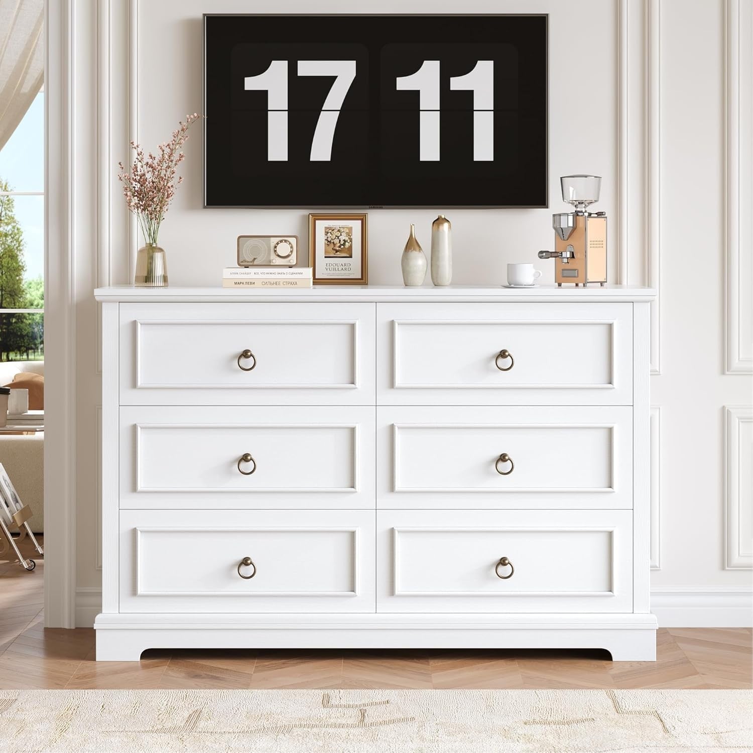 White Chest of Drawers 6 Drawer Modern Sideboard Storage Cabinet 120cm