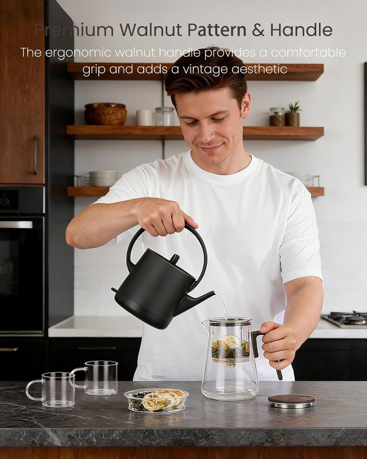 1000ml Magnetic Glass Teapot with Infuser & 2 Cups Loose Leaf Tea Set