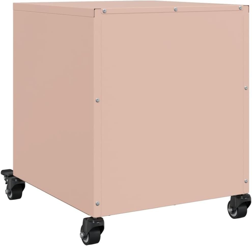 Set of 2 Pink Metal Bedside Tables with Drawers & Wheels | Modern