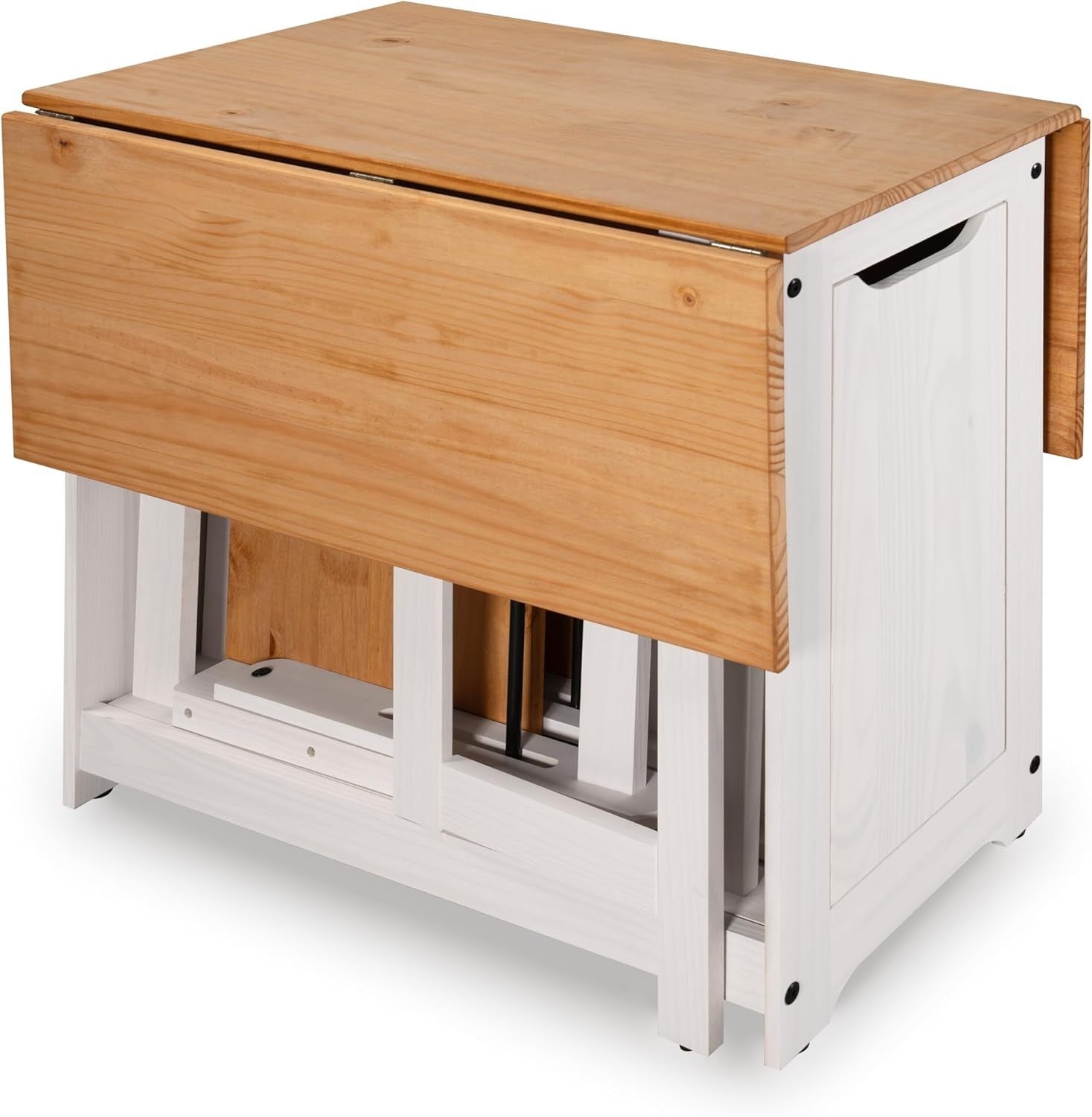 Space-Saving 4 Seat Folding Drop Leaf Dining Set White Pine Table