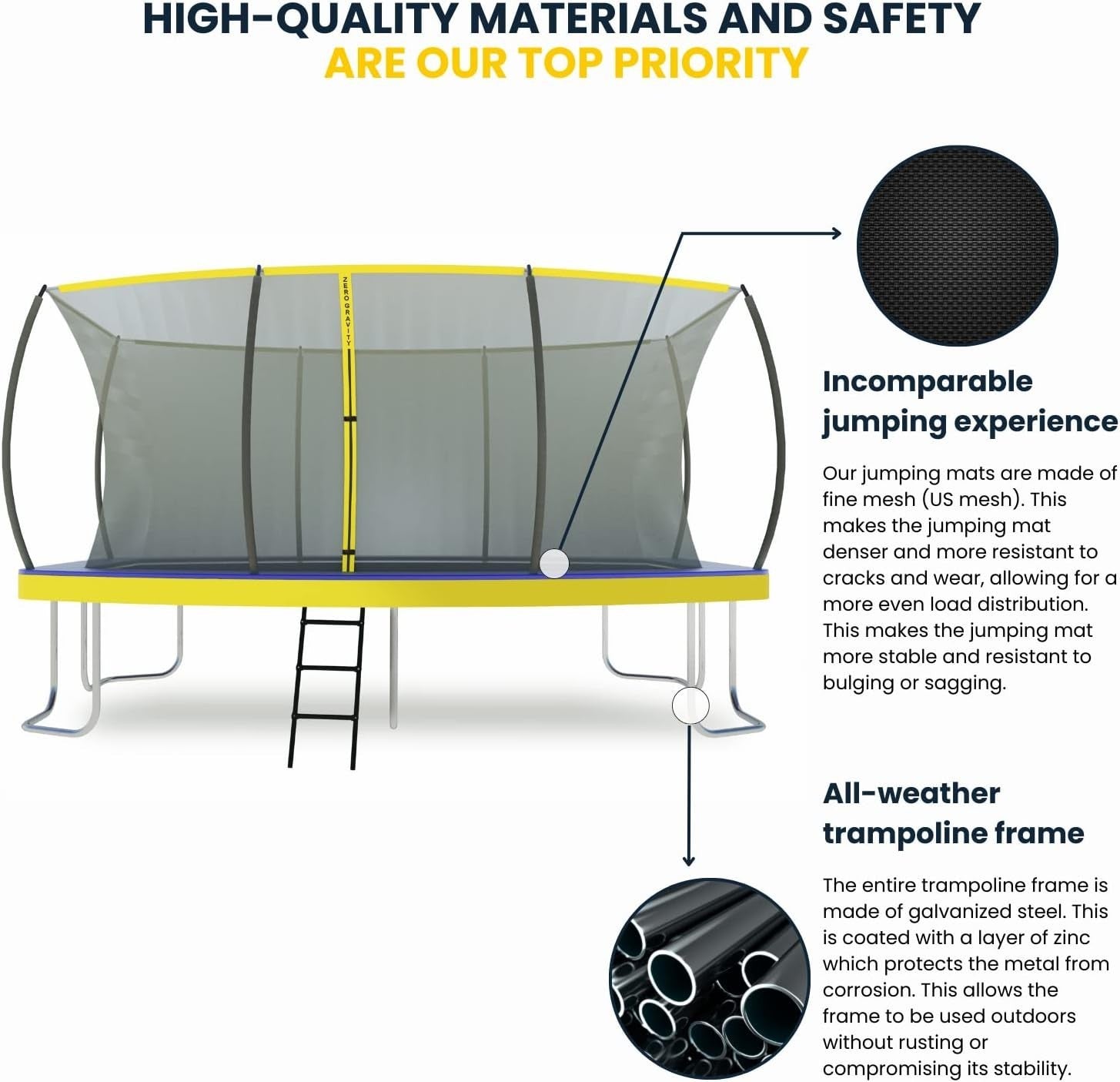 Rectangular Garden Trampoline 4.57x3.05m Safety Enclosure Ladder 130KG