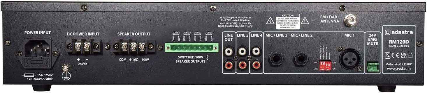 120W 100V Mixer Amplifier DAB+ Bluetooth USB SD PA System