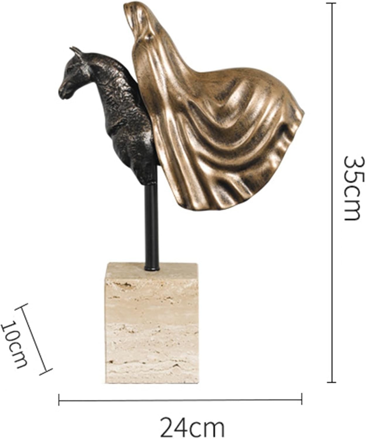 Resin Horse Sculpture with Marble Base 35cm Tabletop Decor