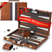 Backgammon Set 11 Inch Leather Case Portable Travel Board Game Wooden Cups