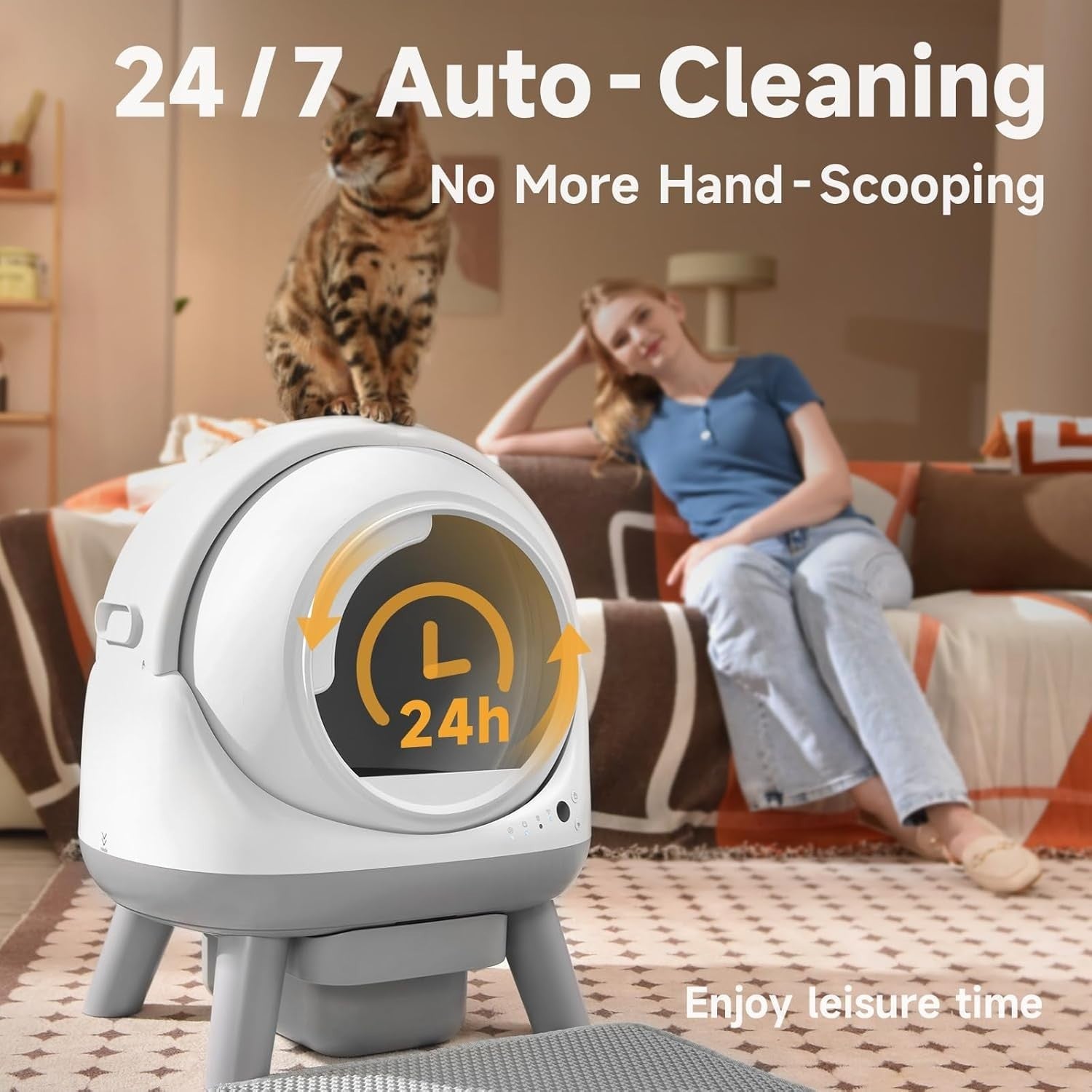 Automatic Self Cleaning Cat Litter Box Smart App Control Odor Free Tray
