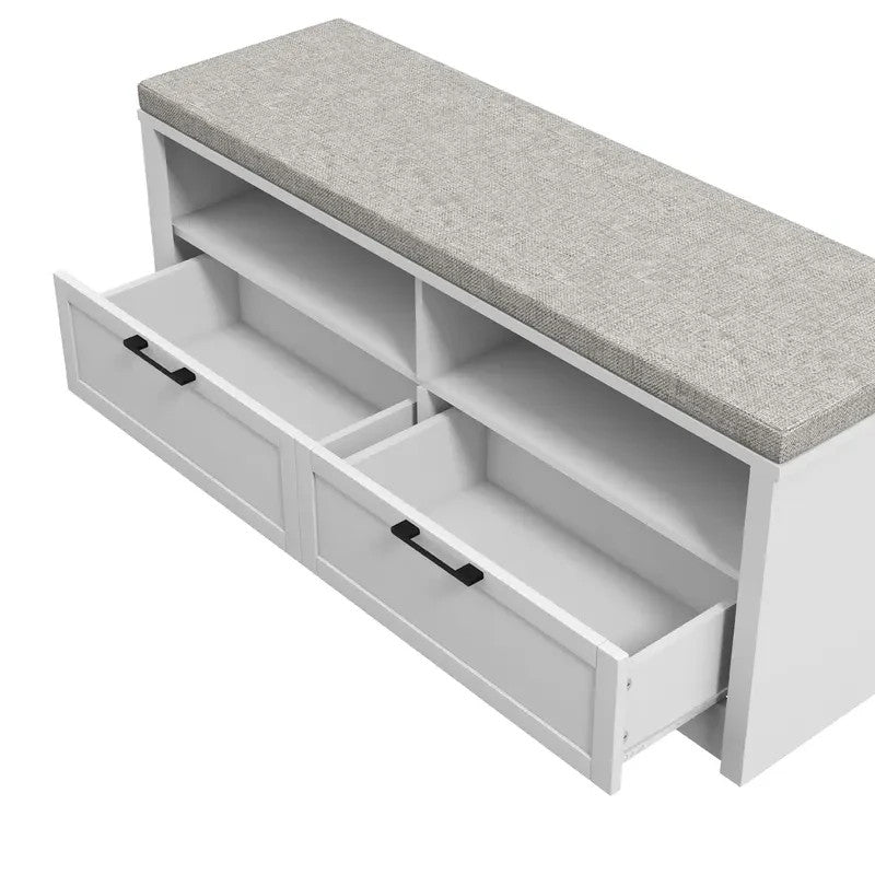 Shoe Storage Bench with Cushion Seat & Drawers – White Hallway Unit (S)