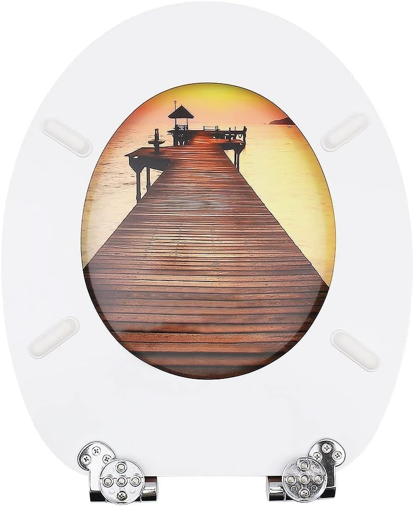 Wooden Soft Close Toilet Seat MDF Durable O Shape 43.5x37.5cm Various Patterns