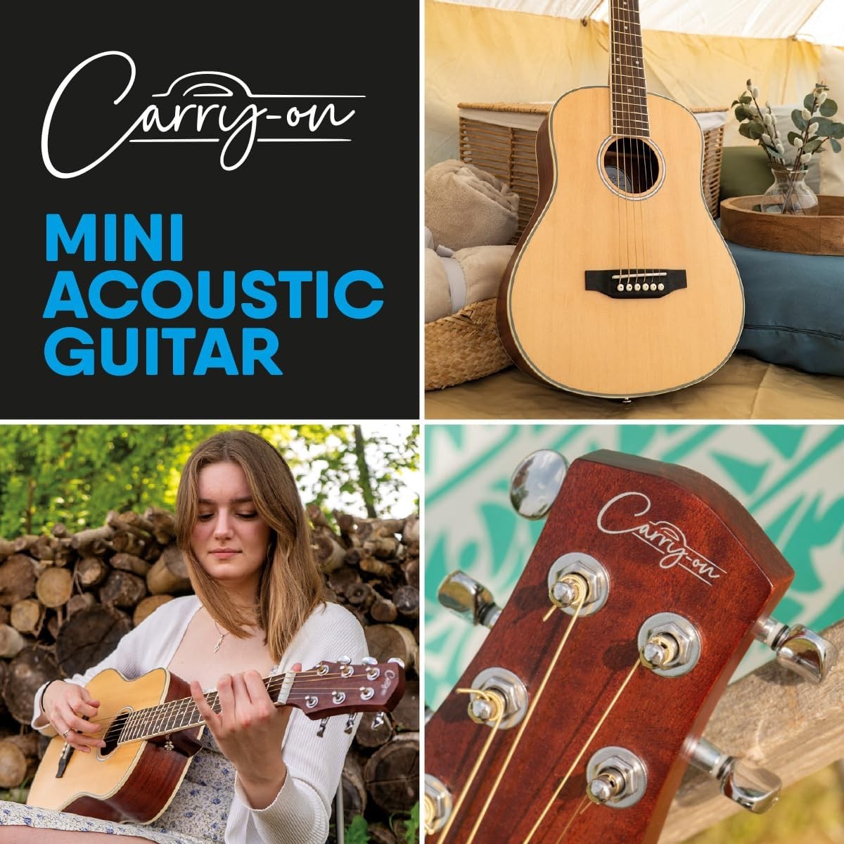 3/4 Size Mini Acoustic Guitar Travel Steel String Natural