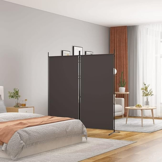 2 Panel Folding Room Divider Brown Privacy Screen Partition 175x180cm Breathable