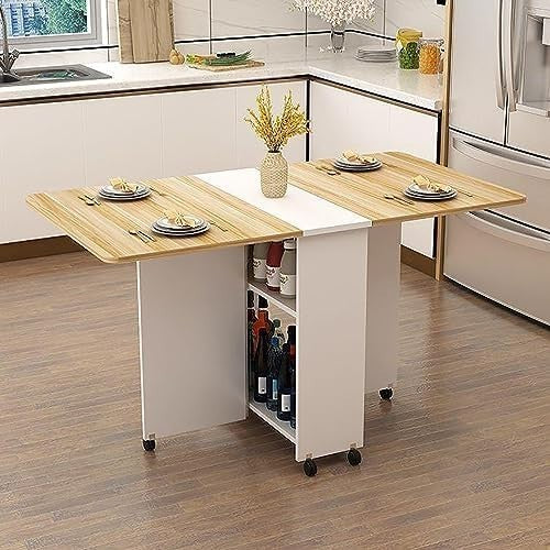 Space-Saving Folding Drop Leaf Dining Table with Wheels & Storage